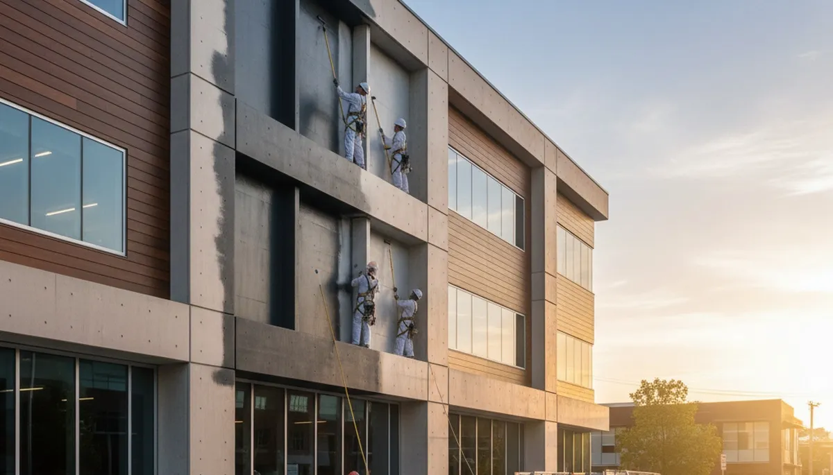 Professional commercial painters working on business exterior in Cleveland, OH
