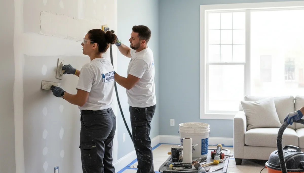 Professional drywall repair and wall restoration in a Cleveland, OH home by expert painters