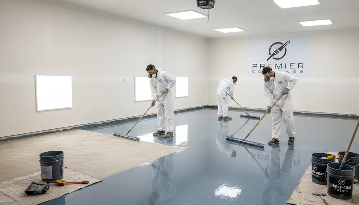 Epoxy garage floor coating installation by professional painters in Cleveland, OH