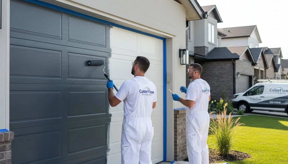 Professional garage door painting in Cleveland OH by local house painters enhancing curb appeal