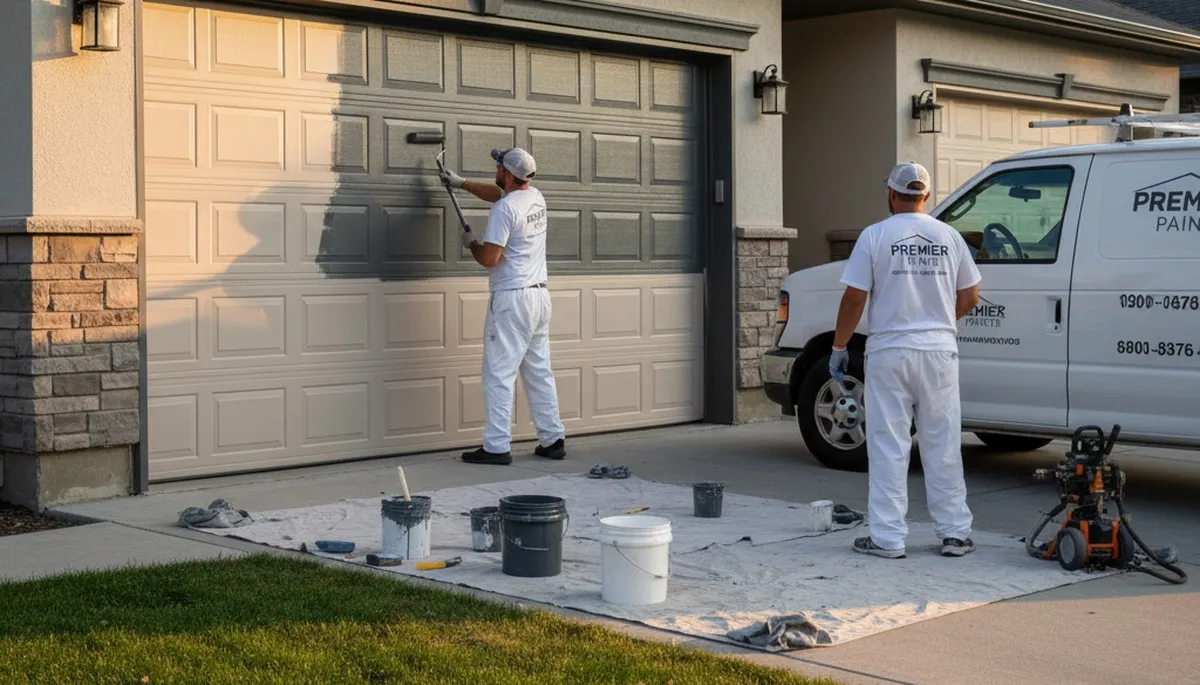 Professional garage door painting in Cleveland, OH by local house painters for lasting curb appeal