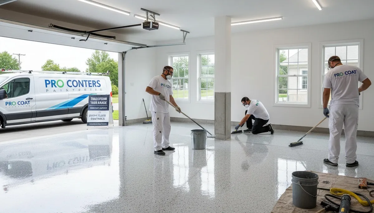 Epoxy garage floor coating installation by professional painters in Cleveland OH