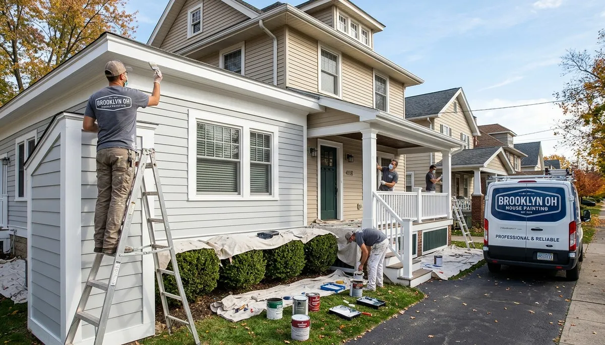 Professional house painters working on exterior home repaint in Cleveland, OH