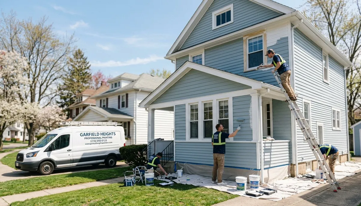 Professional house painters working on exterior home painting in Cleveland, OH
