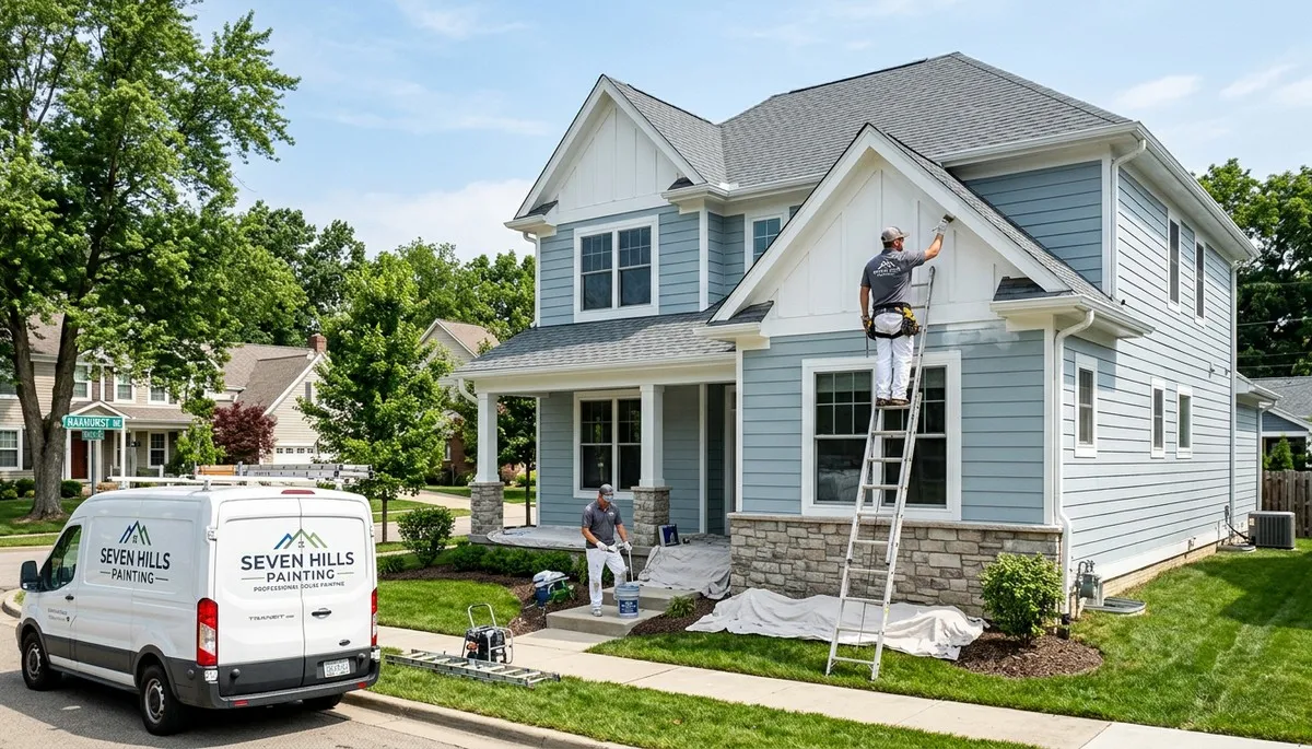 Professional house painters working on residential exterior in Cleveland, OH